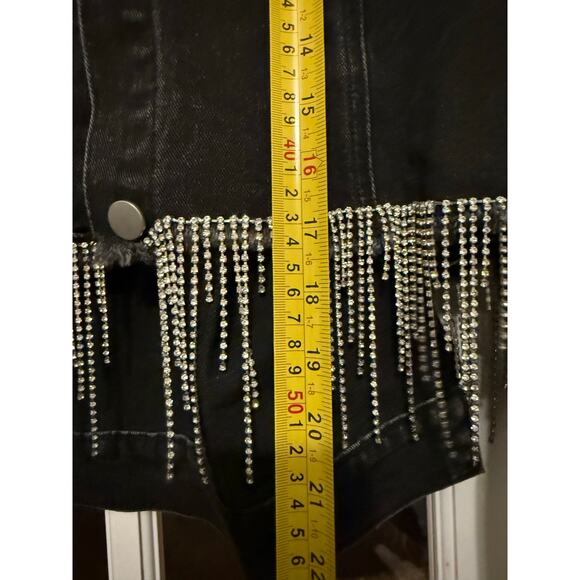 Savanna Jane rhinestone fringe crop front denim jacket black medium western NWT - Picture 10 of 12